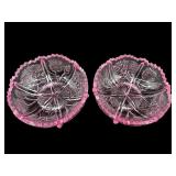 PR OF L.E SMITH PINK THISTLE CUT GLASS NAPPY BOWLS