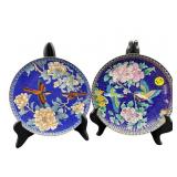 2 BLUE CLOISONNE PLATES