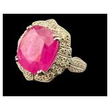 PLATINUM NATURAL BURMA RUBY & DIAMOND RING