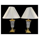 2 WATERFORD CRYSTAL & BRASS TABLE LAMPS