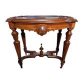 WALNUT VICTORIAN PICTURE FRAME TOP MARBLE TABLE