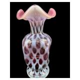 FENTON PLUM OPALESCENT COIN DOT PINCHED VASE