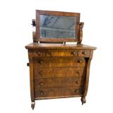 WALNUT EMPIRE TALL CHEST WITH BEVELED MIRROR