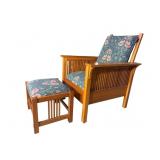 SIGNED STICKLEY CHERRY ARTS & CRAFTS CHAIR/OTTOMAN