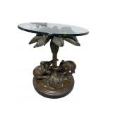 COMPOSITE ELEPHANT AND PALM TREE GLASS TOP TABLE