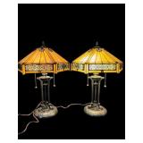 2 QUOIZEL IRIDESCENT SLAG TIFFANY STYLE LAMPS