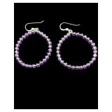 DESIGNER JAY KING STERLING AMETHYST HOOP EARRINGS;