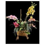 LARGE FAUX FLOWER ARRANGEMENT IN WOVEN FOOTED