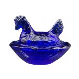 COBALT BLUE MINIATURE HEN ON NEST SALT CELLAR