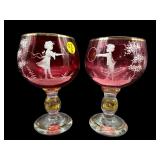 2 HAND PAINTED MARY GREGORY CRANBERRY ROEMER