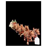 CAST IRON HORSES AND CART WITH BARRELS