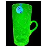 BRIGHT URANIUM CRACKLE GLASS SMALL PITCHER