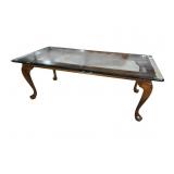SOLID MAHOGANY QUEEN ANNE GLASS TOP COFFEE TABLE