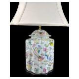 LARGE QUALITY FLORAL AND BIRD PORCELAIN TABLE LAMP