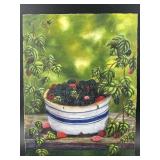 SIGNED RASPBERRIES, BLACKBERRIES OIL ON CANVAS
