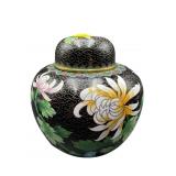 SMALL BLACK CLOISONNE JAR WITH LID