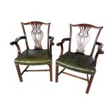 2 SOLID MAHOGANY EARLY 20TH CENT. CHIPPENDALE ARM