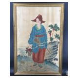 LARGE ORIENTAL WATERCOLOR PAINTING ON SILK