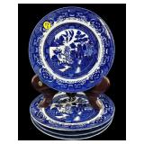 SET OF 4 FLOW BLUE PORCELAIN CABINET PLATES
