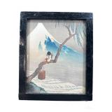 ANTIQUE WATERCOLOR OF BOY FISHING FROM BRANCH