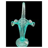 FENTON AQUA ART GLASS BASKET VASE