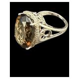 DESIGNER SNJ SMOKY QUARTZ STERLING STATEMENT RING