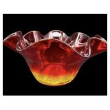 BLENKO CADMIUM GLOW AMBERINA RUFFLED BOWL