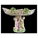 ANTIQUE HAND PAINTED PORCELAIN CHERUB COMPOTE/DISH