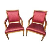 2 LOUIS XV STYLE OPEN ARM MAHOGANY CHAIRS