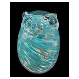 MURANO STYLE ART GLASS SWIRL OWL PAPERWEIGHT