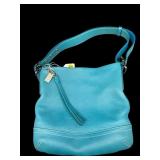 VINTAGE COACH TURQUOISE LEATHER SOHO SHOULDER BAG