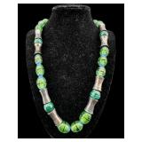 STERLINGS CLASP MALACHITE & ARTGLASS NECKLACE