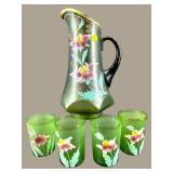 5 PC 1920S HAND PAINTED WATER SET