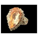 14K NATURAL MORGANITE & DIAMOND RING