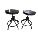 2 INDUSTRIAL IRON STOOLS