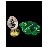 2 PC LOT OF ART GLASS SWIRL PAPERWEIGHT & LARGE