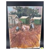 OIL ON CANVAS SIGNED FARMYARD SCENE