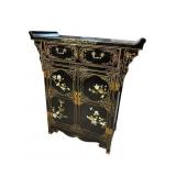 TALL BLACK LACQUERED APPLIED SOAPSTONE SERVER