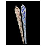 2 PC LOT ART GLASS SPIRAL CHRISTMAS ORNAMENTS