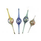 4 PC LOT SPIRAL HAND BLOWN ART GLASS CHRISTMAS