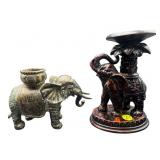 2 PC LOT RESIN CARVED ELEPHANT CANDLE HOLDERS