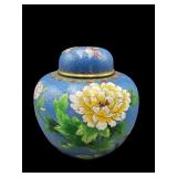 SMALL BLUE CLOISONNE JAR WITH LID