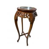 ORIENTAL MAHOGANY MARBLE TOP PEDESTAL