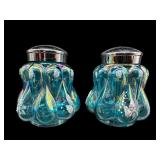 PR OF FENTON ARTIST SIGNED IRIDESCENT BLUE