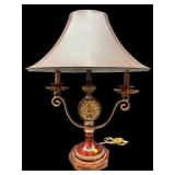 LARGE CANDELABRA TABLE LAMP WITH LEATHER SHADE