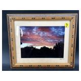 SUNSET PHOTOGRAPH IN INLAID WOODEN FRAME
