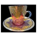 ANTIQUE MOSER CRANBERRY & GOLD TEACUP AND SAUCER