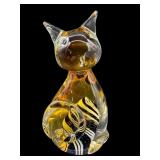 MURANO STYLE AMBER & STRIPED CAT FIGURINE