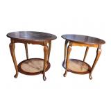2 CHERRY CANE BOTTOM ROUND END TABLES