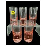 SET OF 5 PINK ART GLASS BUBBLE SHOOTER GLASSES